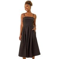 Roman Women's Bardot Premium Stretch Midi Dress in Black | Size: 10