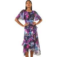 Blurred Floral Frill Midi Dress