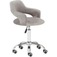 Orsina Comfortable Grey Velvet Home Office Chair with Curved Back, Ergonomic Work For Office, Movable Chair in Silver