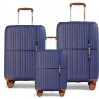 Infinity Leather Hard Shell Strong Suitcase Set 8 Wheel Cabin Luggage Holiday Travel Case in Blue