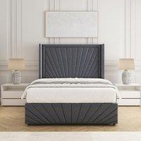 BSSPOKE Nola Plush Velvet Divan Bed Set 54 Headboard & Mattress No Drawers in Charcoal | Size: Small Double