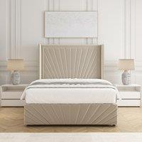 BSSPOKE Nola Plush Velvet Divan Bed Set 54 Headboard & Mattress No Drawers in Cream | Size: Single