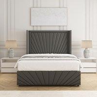 BSSPOKE Nola Plush Velvet Divan Bed Set 54 Headboard & Mattress No Drawers in Grey | Size: Double