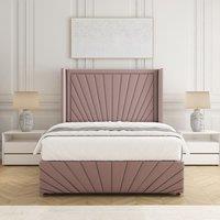 BSSPOKE Nola Plush Velvet Divan Bed Set 54 Headboard & Mattress No Drawers in Pink | Size: Small Double