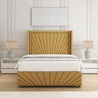 BSSPOKE Nola Plush Velvet Divan Bed Set 54 Headboard & Mattress No Drawers in Mustard | Size: Single