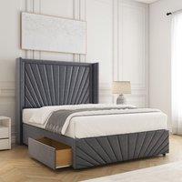 BSSPOKE Nola Divan Bed Plush Velvet 54Headboard 2Drawers Footend No Mattress in Charcoal | Size: Small Double