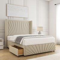 BSSPOKE Nola Divan Bed Plush Velvet 54Headboard 2Drawers Footend No Mattress in Cream | Size: Super King