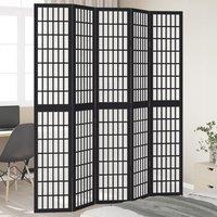 Berkfield Home Room Divider 5 Panels Black Solid Wood Paulownia