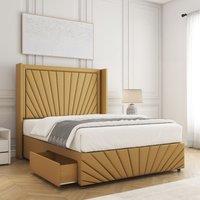BSSPOKE Nola Divan Bed Set Plush 54 Headboard 2 Drawers Footend & Mattress in Mustard | Size: King