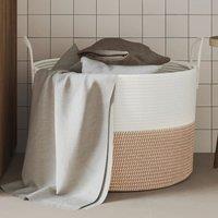 Berkfield Home Storage Basket Brown & White 51x33 cm Cotton | Size: 51x33 cm
