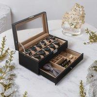 FURNOS Double Layer 12 Slot Watch Box Black | Size: Small