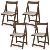 Costway Foldable Dining Chair Set of 4 Accent Armless Kitchen Chair in Walnut