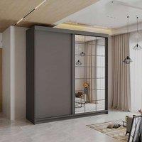 MN Furniture Geneva Sliding Mirror Door Wardrobe - LED Light W200cm x H217cm in Grey