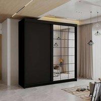 MN Furniture Geneva Sliding Mirror Door Wardrobe - LED Light W200cm x H217cm in Black