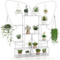Gymax 6-Tier Metal Plant Stand Butterfly-Shaped Flowerpot Shelf Black in White