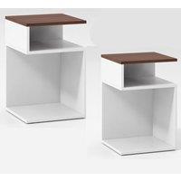 Costway 2 PCS S-Shaped Side Table Space-saving Sofa Table w/ 2 Open Storage in White