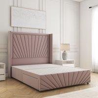 BSSPOKE Nola Divan Bed Plush Velvet 54 Headboard & No Mattress No Drawers in Pink | Size: Double