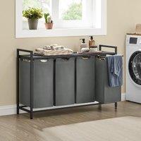 VASAGLE 4 Compartment Laundry Hamper with Shelf & Metal Frame in Grey