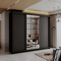 MN Furniture Geneva Sliding Mirror Door Wardrobe - LED Light W250cm x H217cm in Black