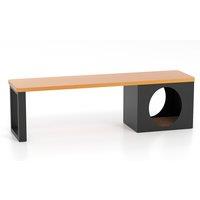 Gymax 150 CM Long Outdoor Metal Bench With Cat House 3-Person Seating in Brown