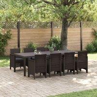 Berkfield Home 9 Piece Garden Dining Set with Cushions Brown Poly Rattan