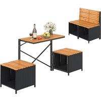 Costway Patio Furniture Set with Raised Garden Bed Table with Built-in Chairs in Brown