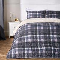 OHS Tartan Check Sherpa Reversible 10.5 Tog Washable Coverless Duvet with Pillowcases in Grey | Size: King