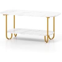 Gymax 2-Tier Faux Marble Top Console Table Home Entryway Table-White in White