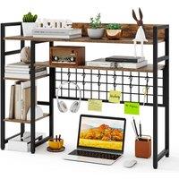 Gymax Desk Shelf 4-Tier Desktop Display Rack with Metal Grid Panel in Brown