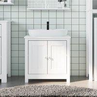 Berkfield Home Bathroom Sink Cabinet BERG White 60x34x59 cm Solid Wood Pine | Size: 60 x 34 x 59 cm