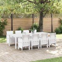Berkfield Home Garden Dining Set 9 Piece White Rattan, Glass Ergonomic