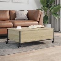 Berkfield Home Coffee Table with Wheels Sonoma Oak 91x55x34 cm Engineered Wood in Brown | Size: 91 x 55 x 34 cm