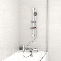 Nes Home Chrome Exposed Bath Shower Rail Mixer Tap Kit Set & Handheld Shower in Silver