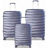 Infinity Leather Hard Shell TSA Smoke Strong Suitcase 8 Wheel Cabin Luggage Holiday Travel Case in Blue | Size: Medium