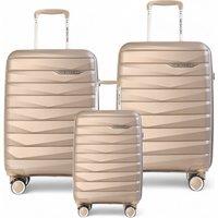 Infinity Leather Hard Shell TSA Smoke Strong Suitcase 8 Wheel Cabin Luggage Holiday Travel Case in Beige | Size: Large
