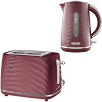 Daewoo Sleek "Cascade" 1.7L Fast-Boil Matching Kettle & Toaster Set 2-Slice in Red