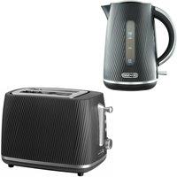 Daewoo Sleek "Cascade" 1.7L Fast-Boil Matching Kettle & Toaster Set 2-Slice in Black