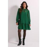 Dorothy Perkins Women's Petite Tiered Hem Tie Neck Shift Dress in Green | Size: 10