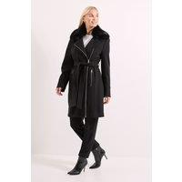 Wallis Women's Principles by Fur Collar Coat in Black | Size: 12