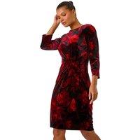 Velvet Rose Print Side Twist Shift Dress