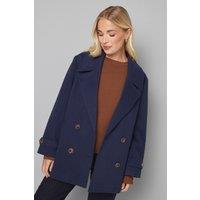 Wallis Women's Petite Mid Length Double Breasted Coat in Navy | Size: 12