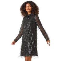 Dusk Women's All Over Fringe Shift Dress in Black | Size: 10