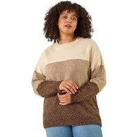 Roman Women's Curve Ombre Stripe Knit Jumper in Stone | Size: 22-24