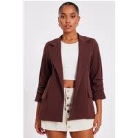 Quiz Women's Brown Petite Ruched Sleeve Blazer | Size: 8