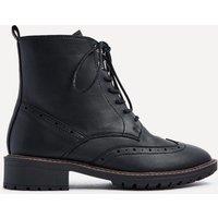 Linzi Women's Kinsley Wide Fit Black Faux Leather Lace Up Military Boot | Size: 6-Wide Fit