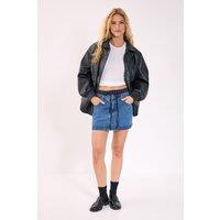 NastyGal Women's Denim Stripe Boxer Waistband Mini Skirt in Authentic Midwash | Size: 14
