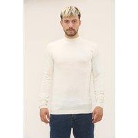 ELAINA FASHION Men's Slim Fit Jumper - 100% Cotton in Off-White | Size: Large