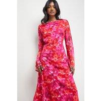 Warehouse Women's Burnout Floral Chiffon Slash Neck Bias Midi Dress in Pink | Size: 10