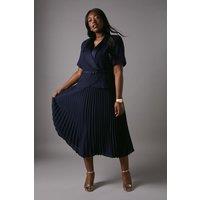 Coast Women's Plus 2 In 1 Wrap Dress With Pleated Skirt in Navy | Size: 20