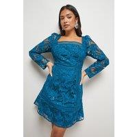 Oasis Women's Petite Lace Trim Detail Mini Dress in Blue | Size: 10